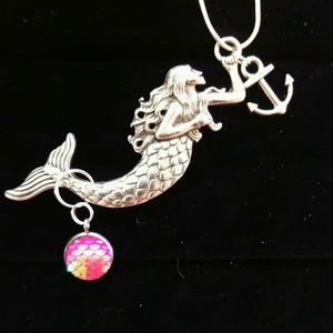 New September mermaid birth scale anchor necklace